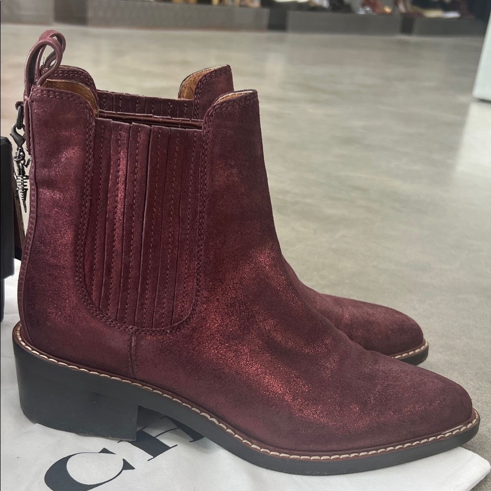 Coach Deep Metallic Red Suede Boots